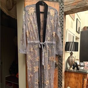 Show stopping Parisian Floral Embroidered long jacket - gray and black.